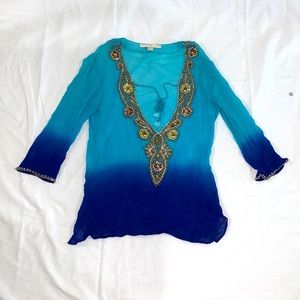 Blue ombré mesh shirt